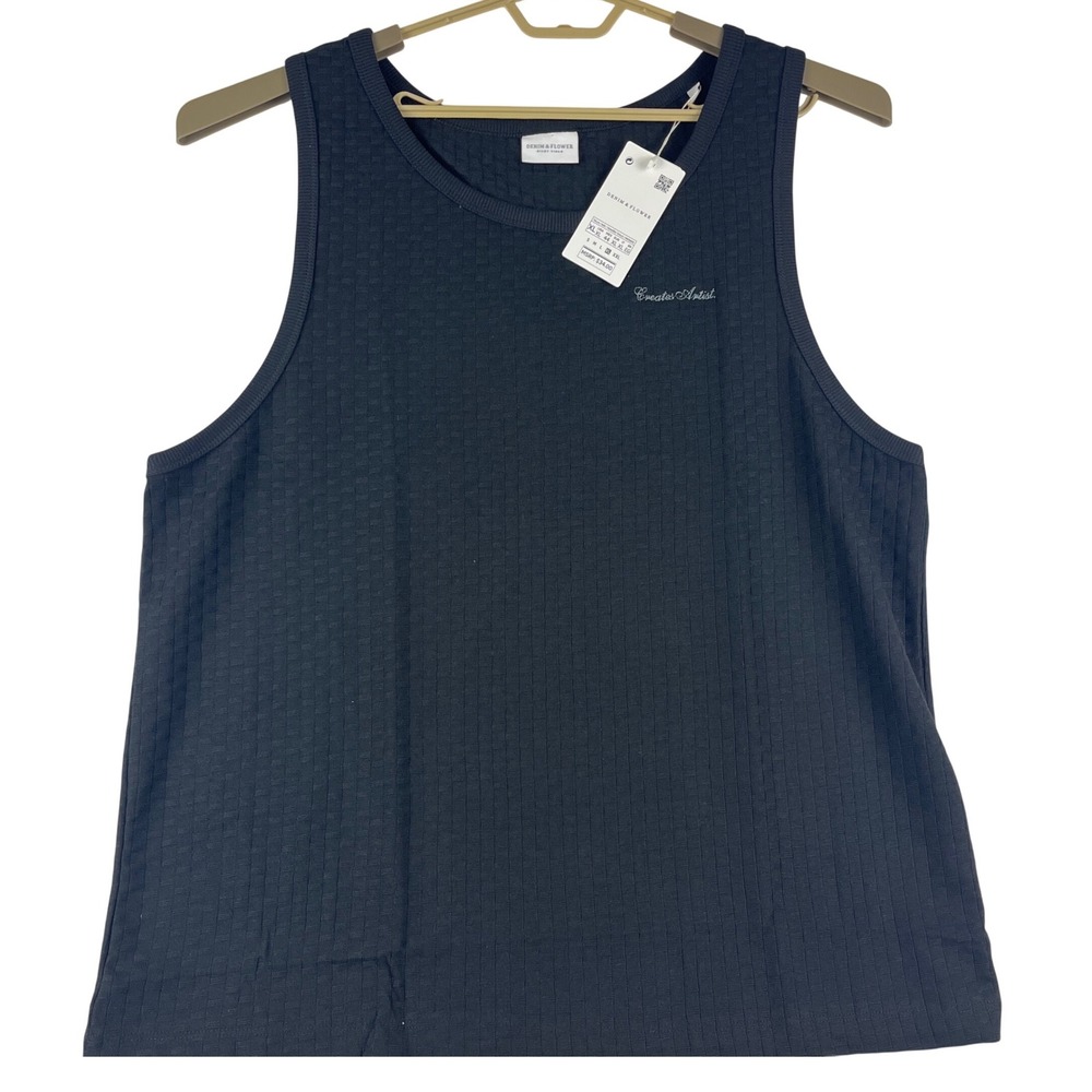 Denim & Flower Tank Top Mens XL Black Textured Basketweave Create Artist NWT